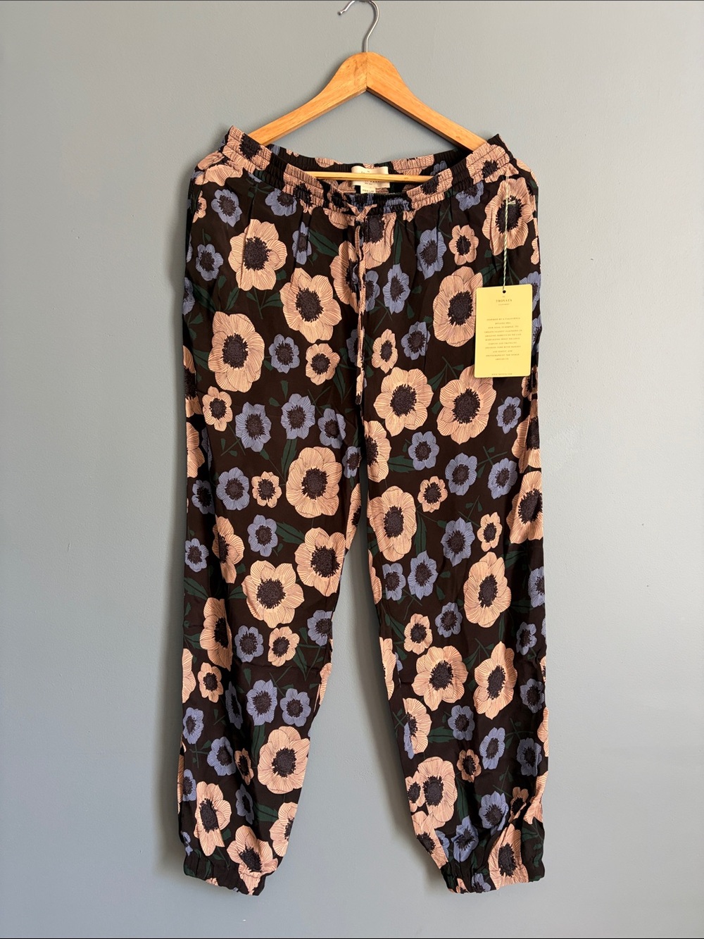 Trovata Floral Jogger Pants in Black, Peach & Blue